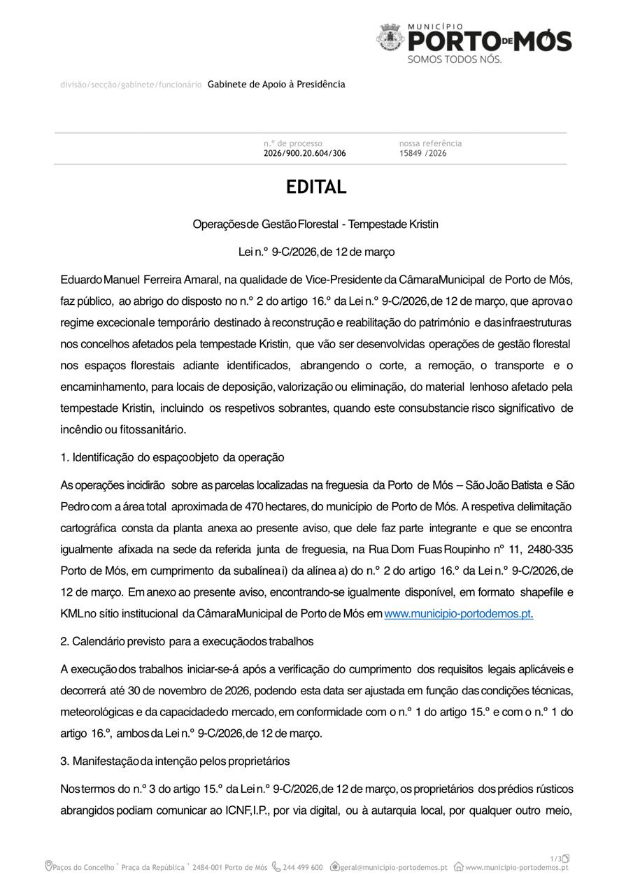 EDITAL | Tempestade Kristin - Imagem 1